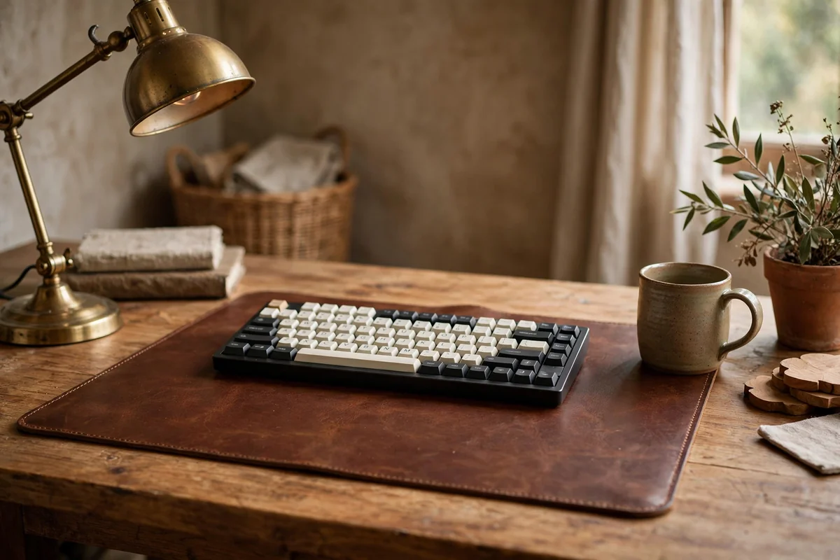 Leather desk pad under keyboard