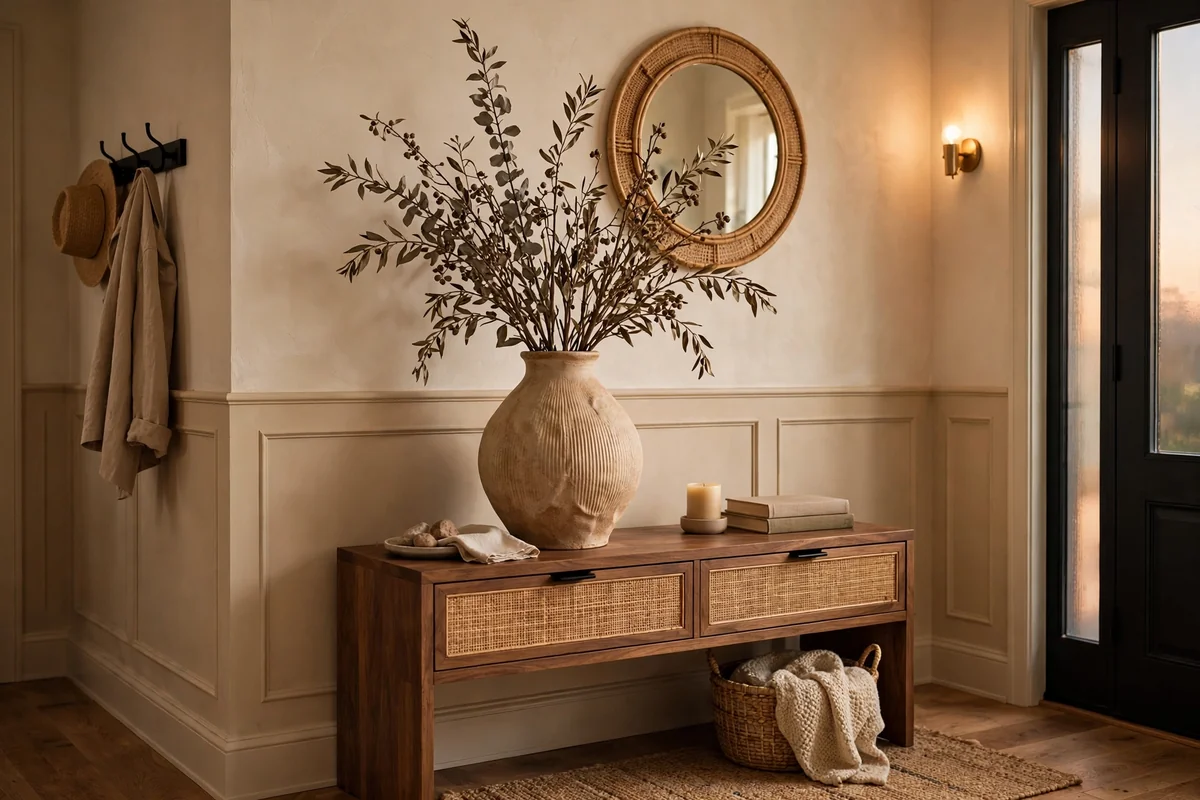 Statement vase on entryway console table