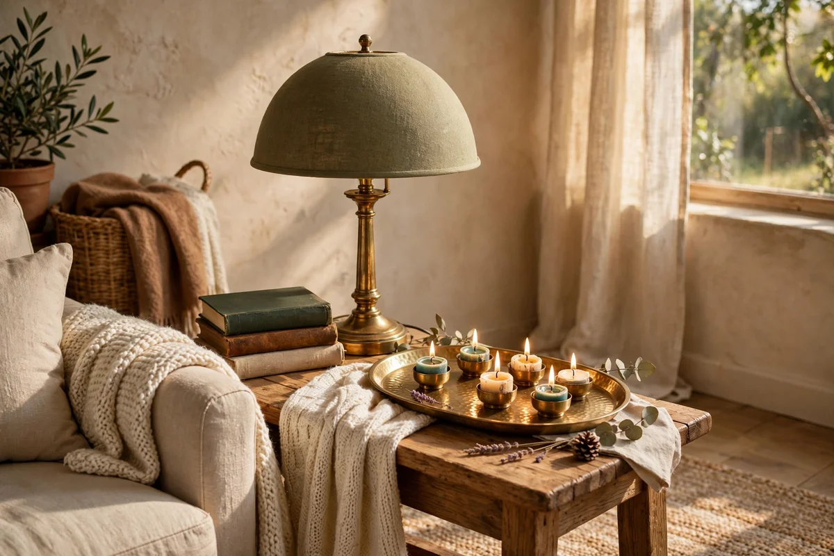 Reading corner with lamp and candle cluster