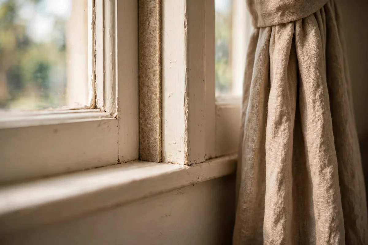 Felt weather strip being fitted along a window frame edge