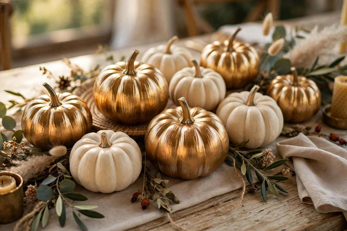 Mini pumpkins brushed with metallic gold paint