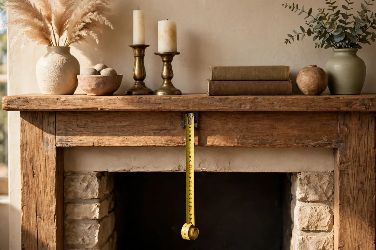 Mantel decor positioned with clear safety space above the firebox opening