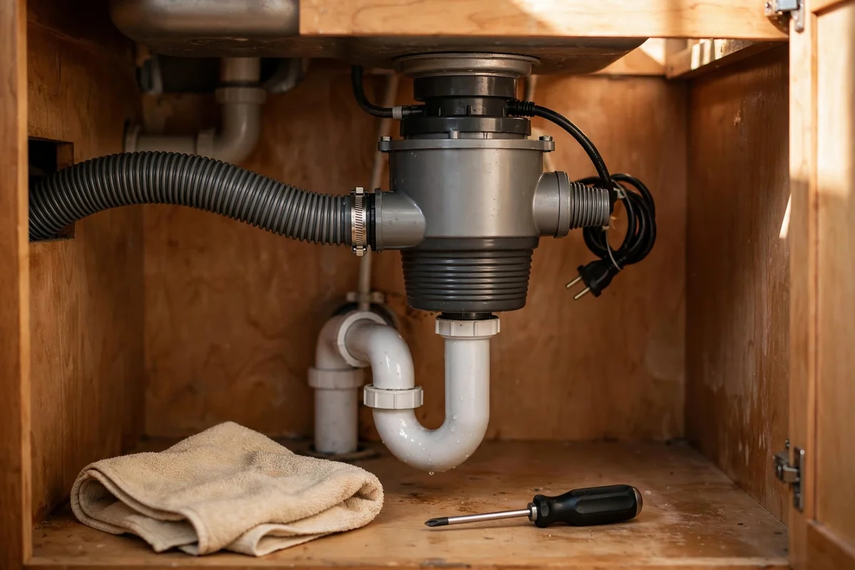 Dishwasher drain hose connected to a disposal unit under the sink