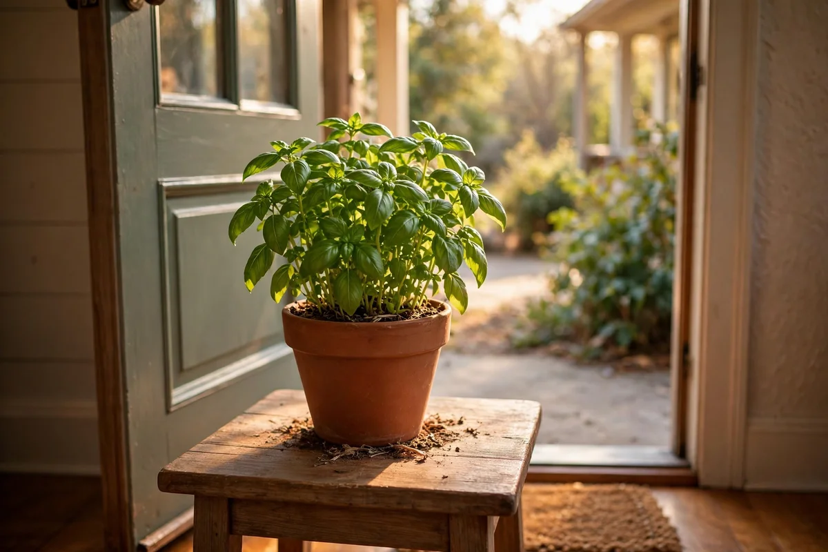 Illustration for Keep Basil Planters by the Doorway for Scent and Snipping