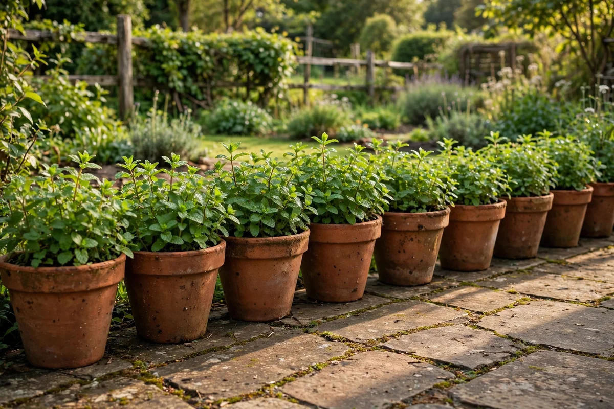 Illustration for Grow Mint in Contained Pots Along the Patio Edge