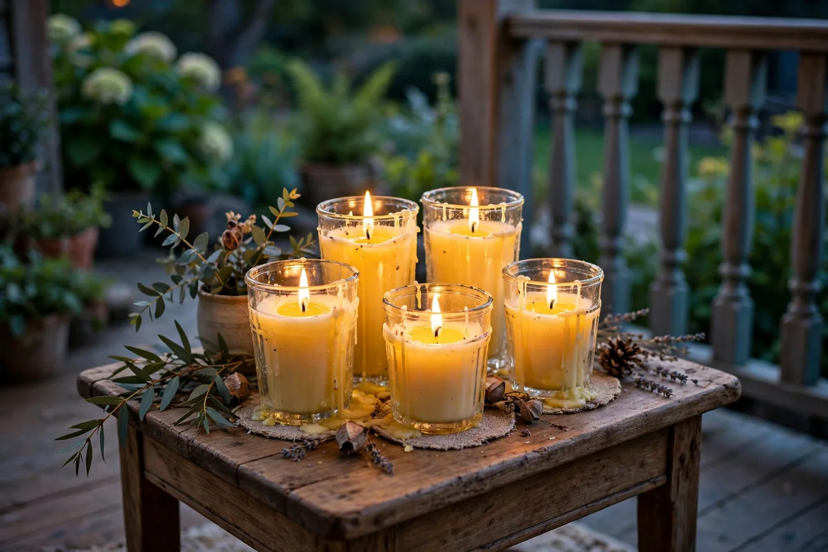 Illustration for Cluster Citronella Candles on Side Tables and Trays