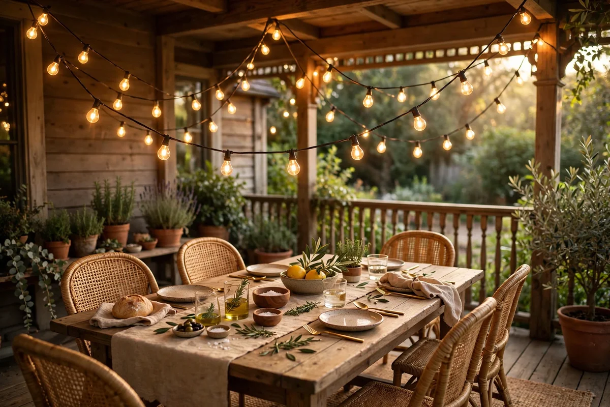 Illustration for Hang Warm-Toned String Lights Low Over the Table