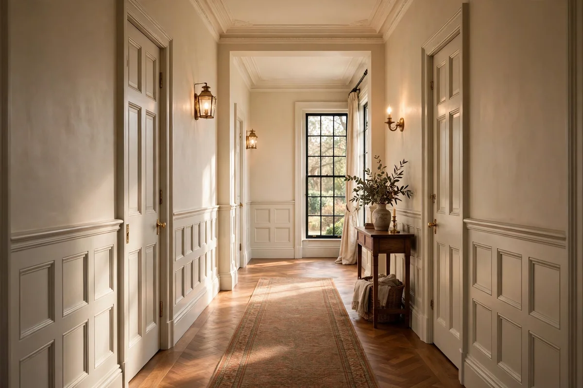 Half-height wall panelling in a classic hallway
