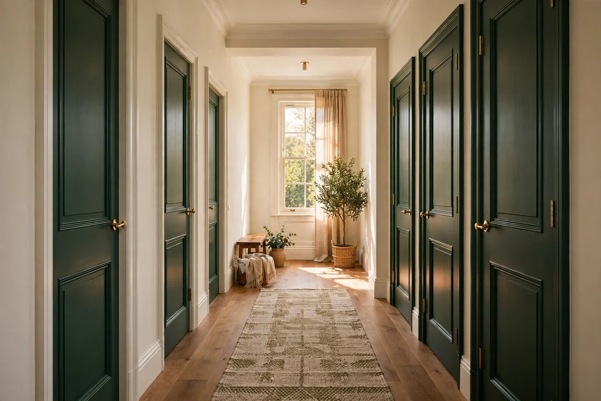 Internal hallway doors painted deep heritage green