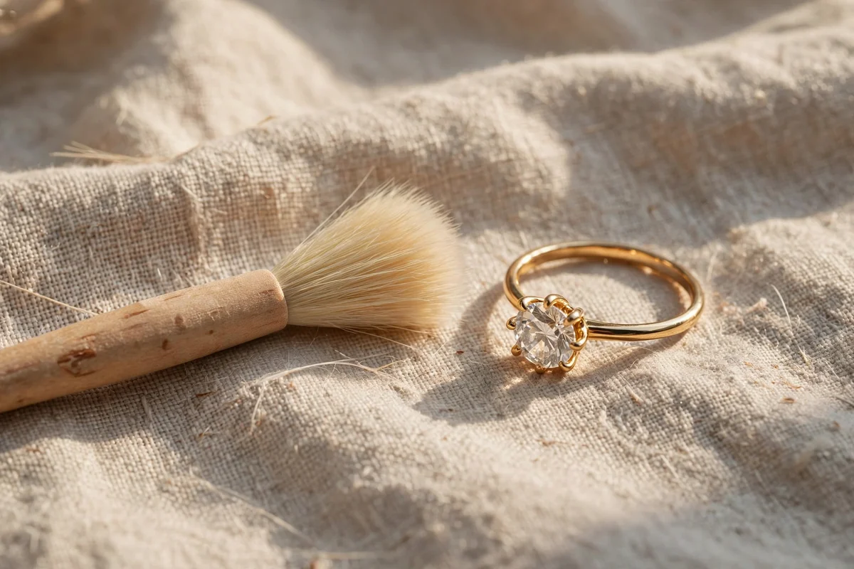 A small soft brush cleaning around the prongs of a gemstone ring