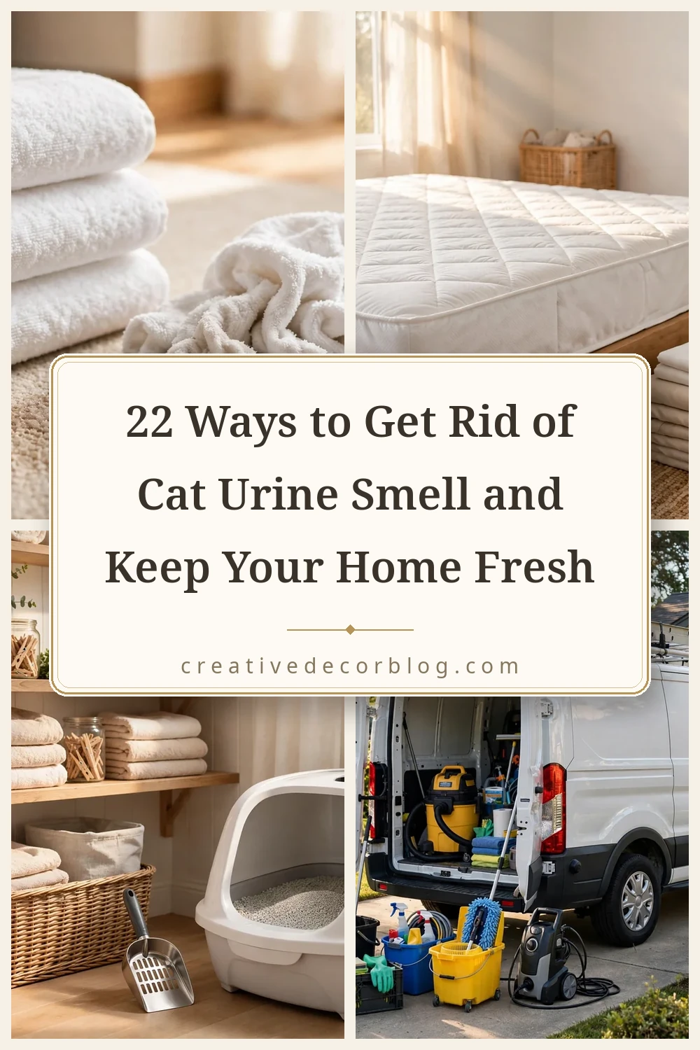 Pinterest pin showing cleaning ideas for cat urine smell with the article title