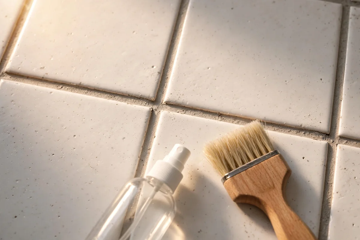 Clean tile grout lines with a small grout brush