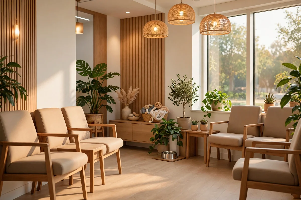 Bright modern veterinary clinic waiting area