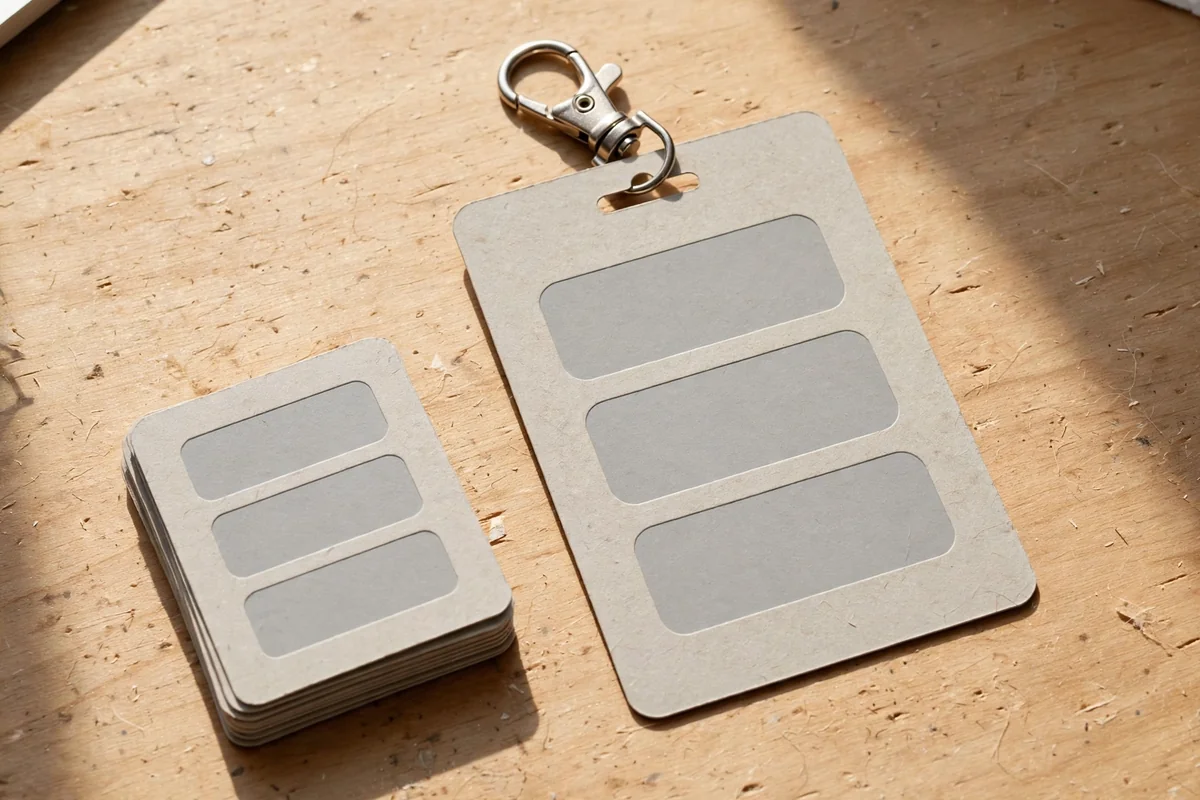 Keychain backing card shown from the back with a neat printed care instruction panel