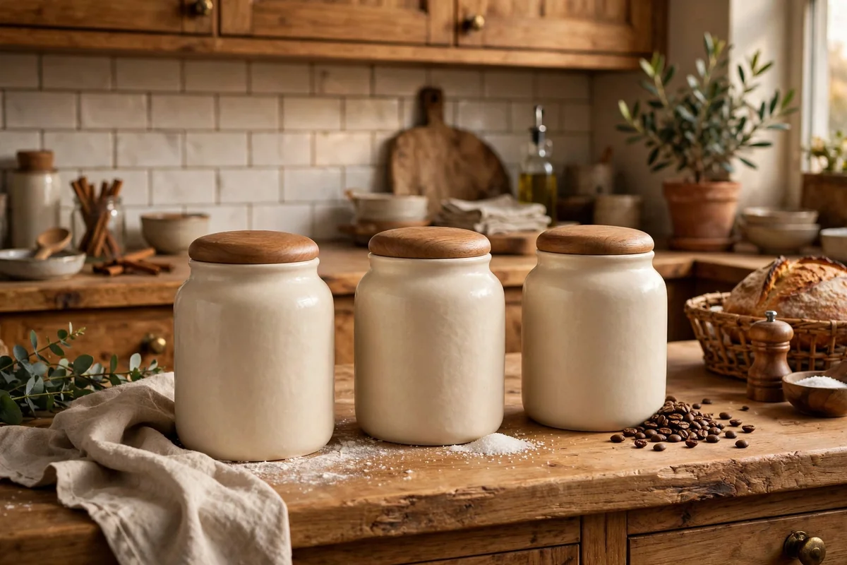 Canisters for staples on kitchen counter