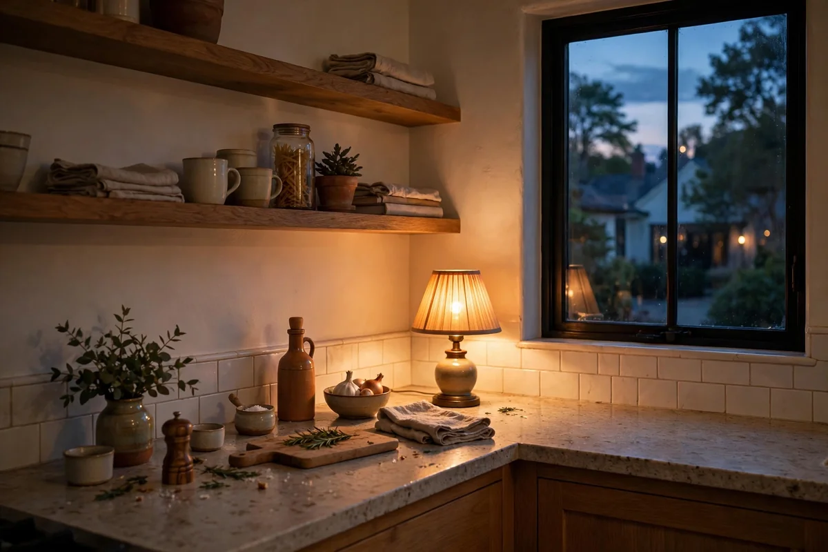 Small lamp on kitchen counter