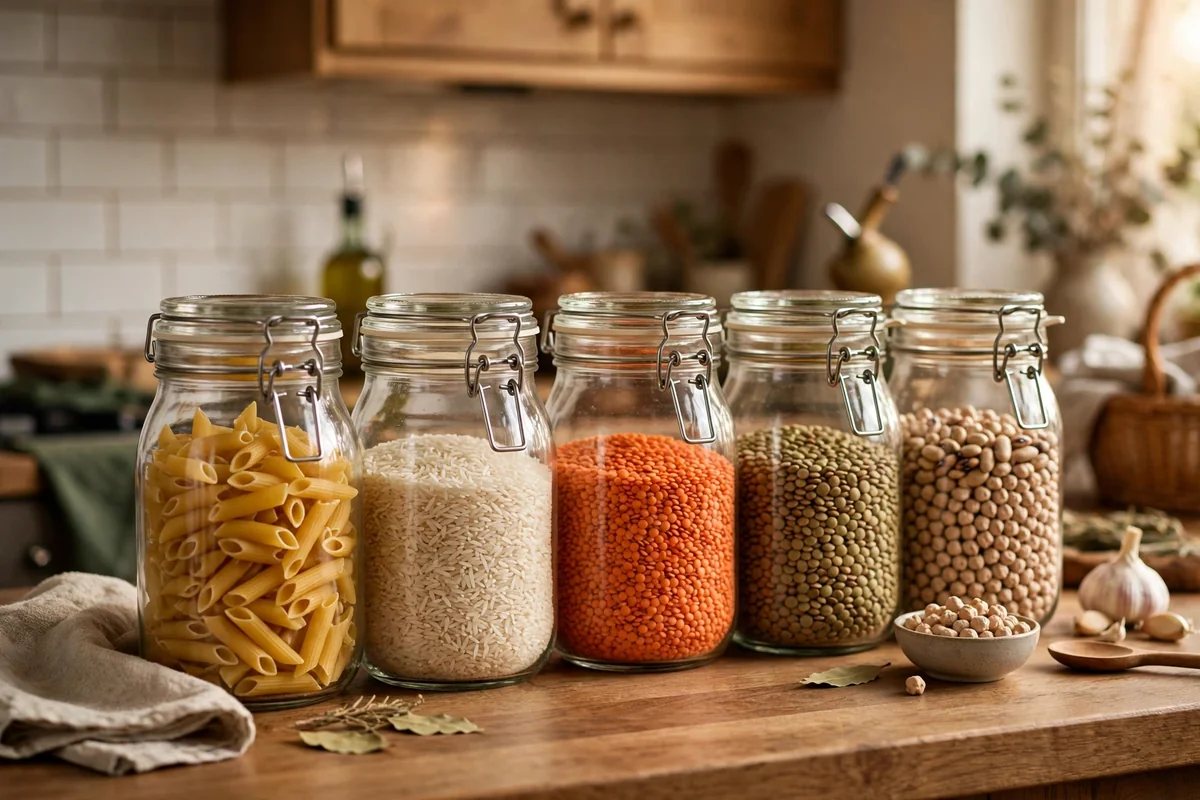 Glass storage jars on kitchen counter