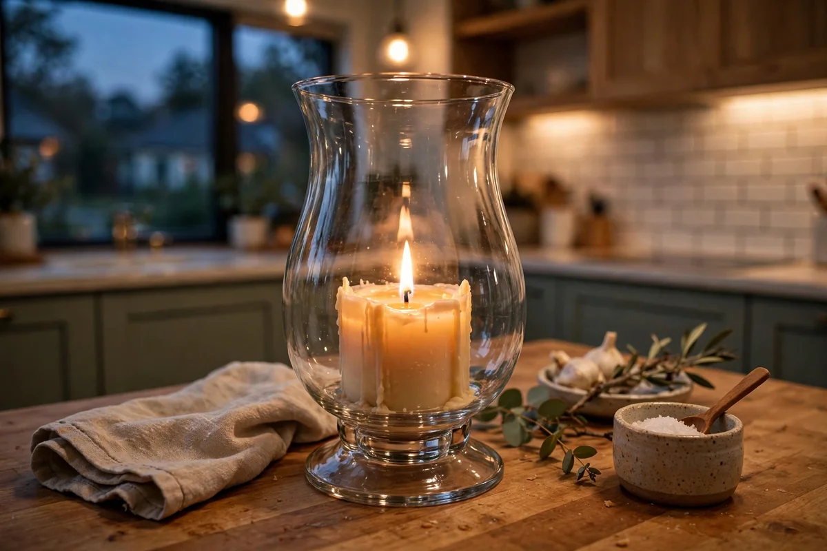 Candle on kitchen counter