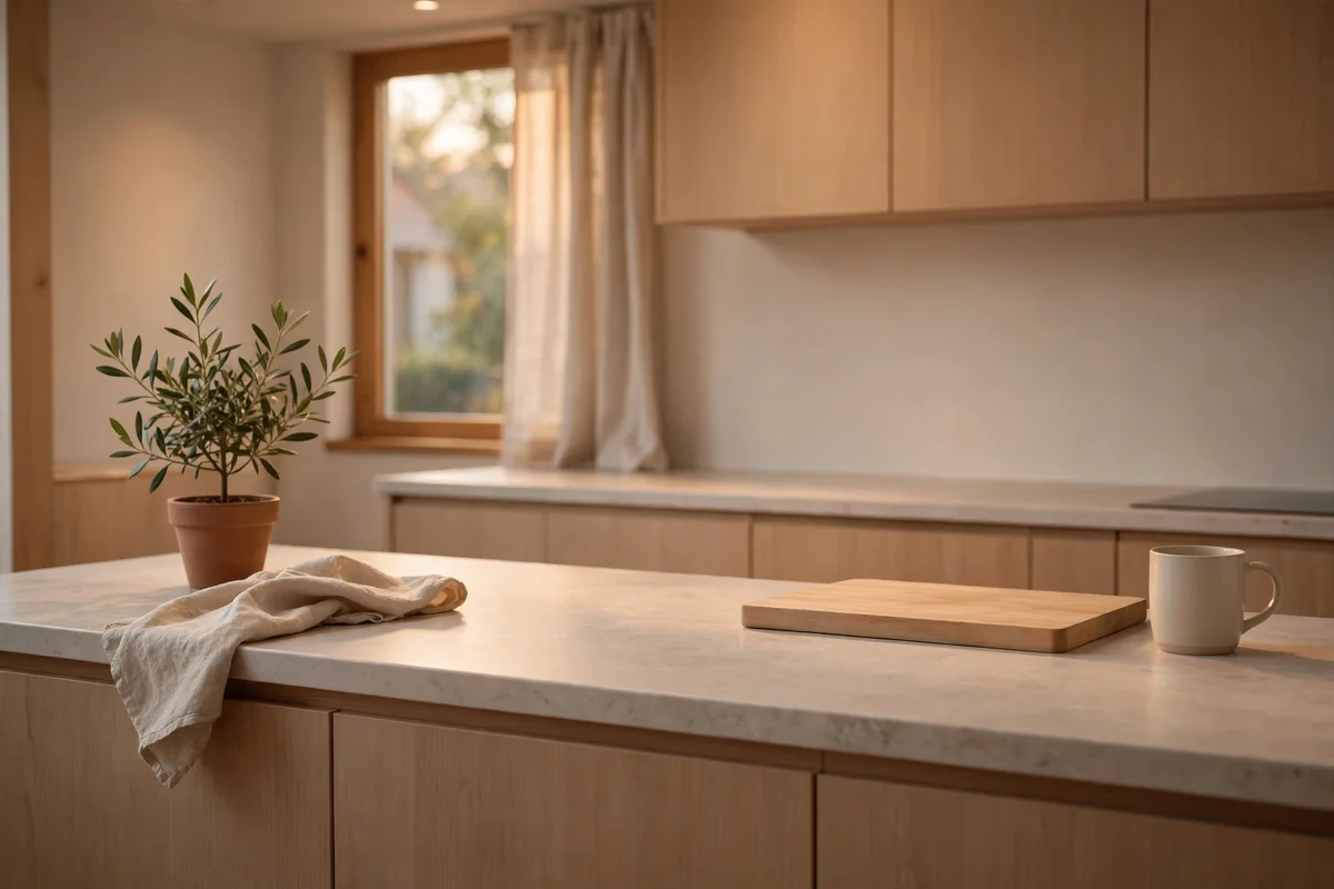 Tidy kitchen counter with hidden clutter