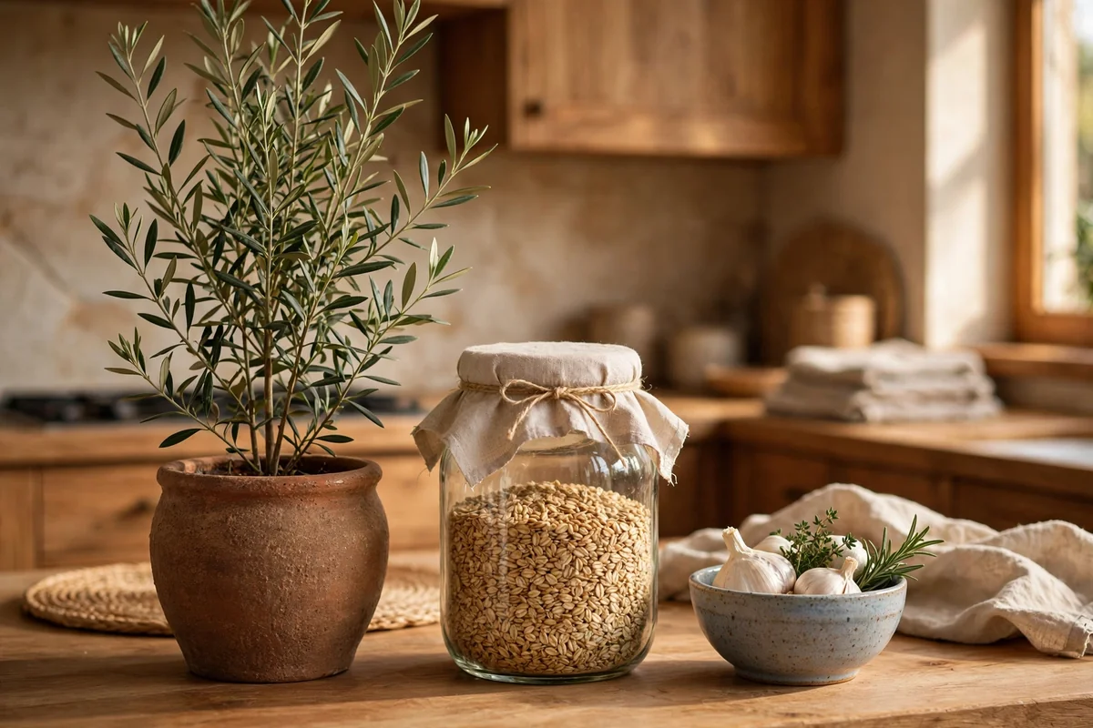 Rule of three styling on kitchen counter