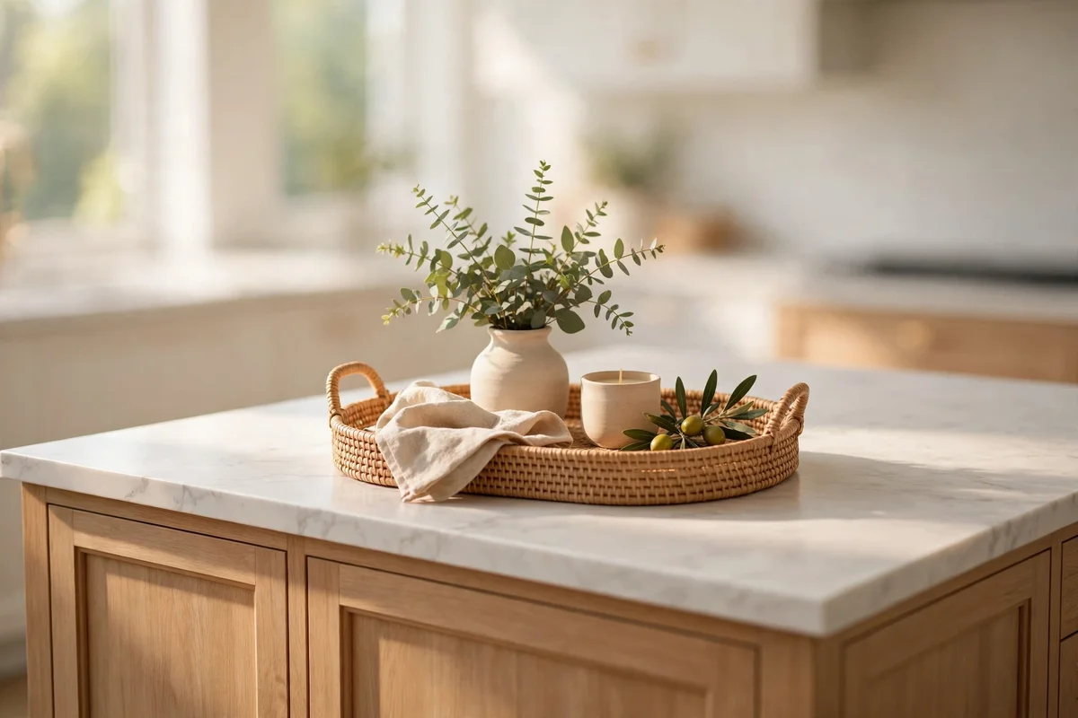 Weekly tidy edit keeping the island styled and clear