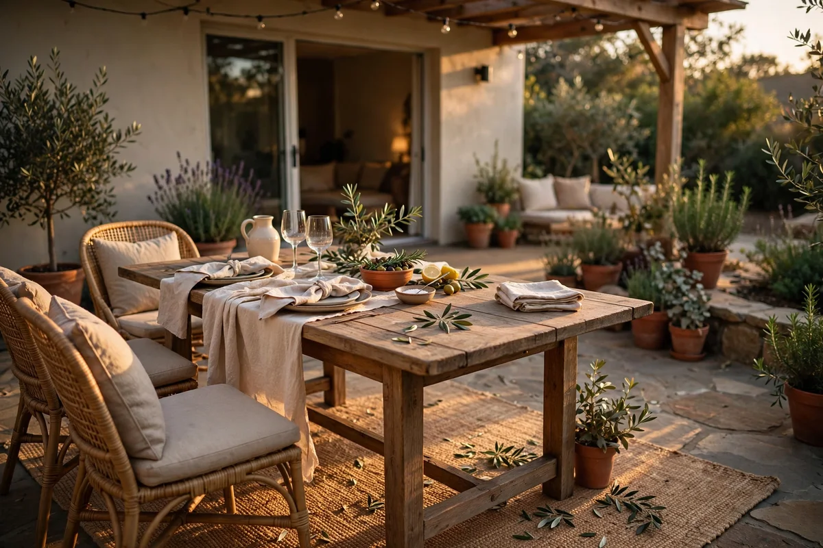 Patio being set up two hours before guests arrive