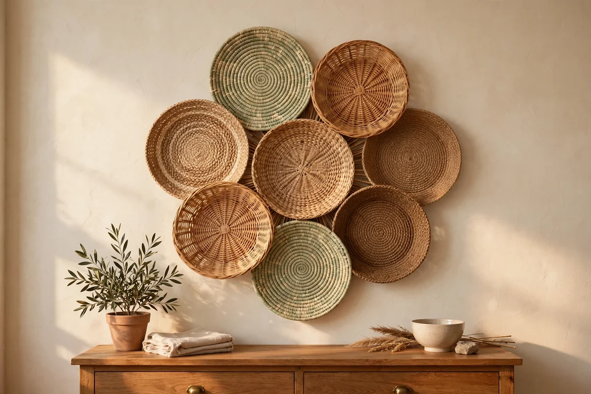 Sunburst cluster of woven wall baskets