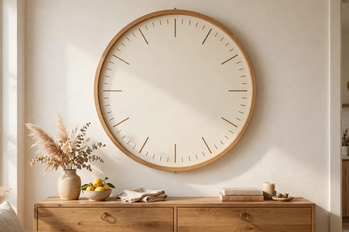 Oversized round clock with plain face on a wall