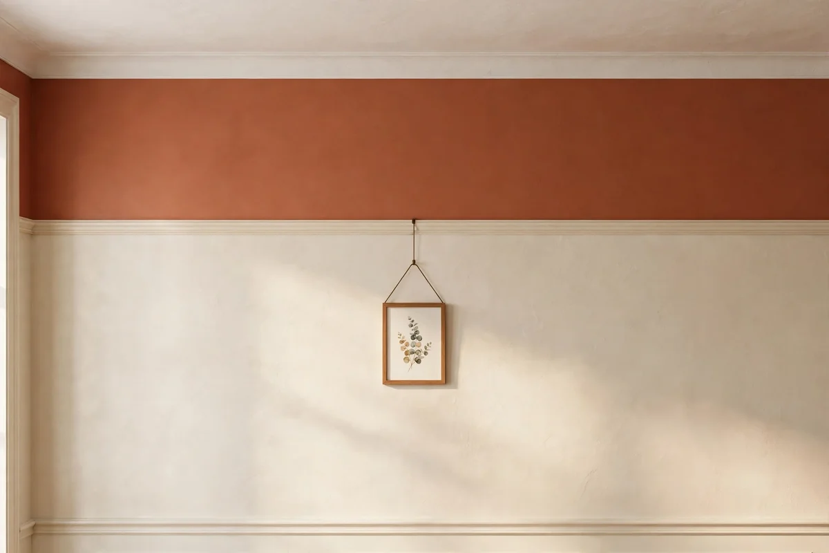 Full-width painted band with picture rail on a wall