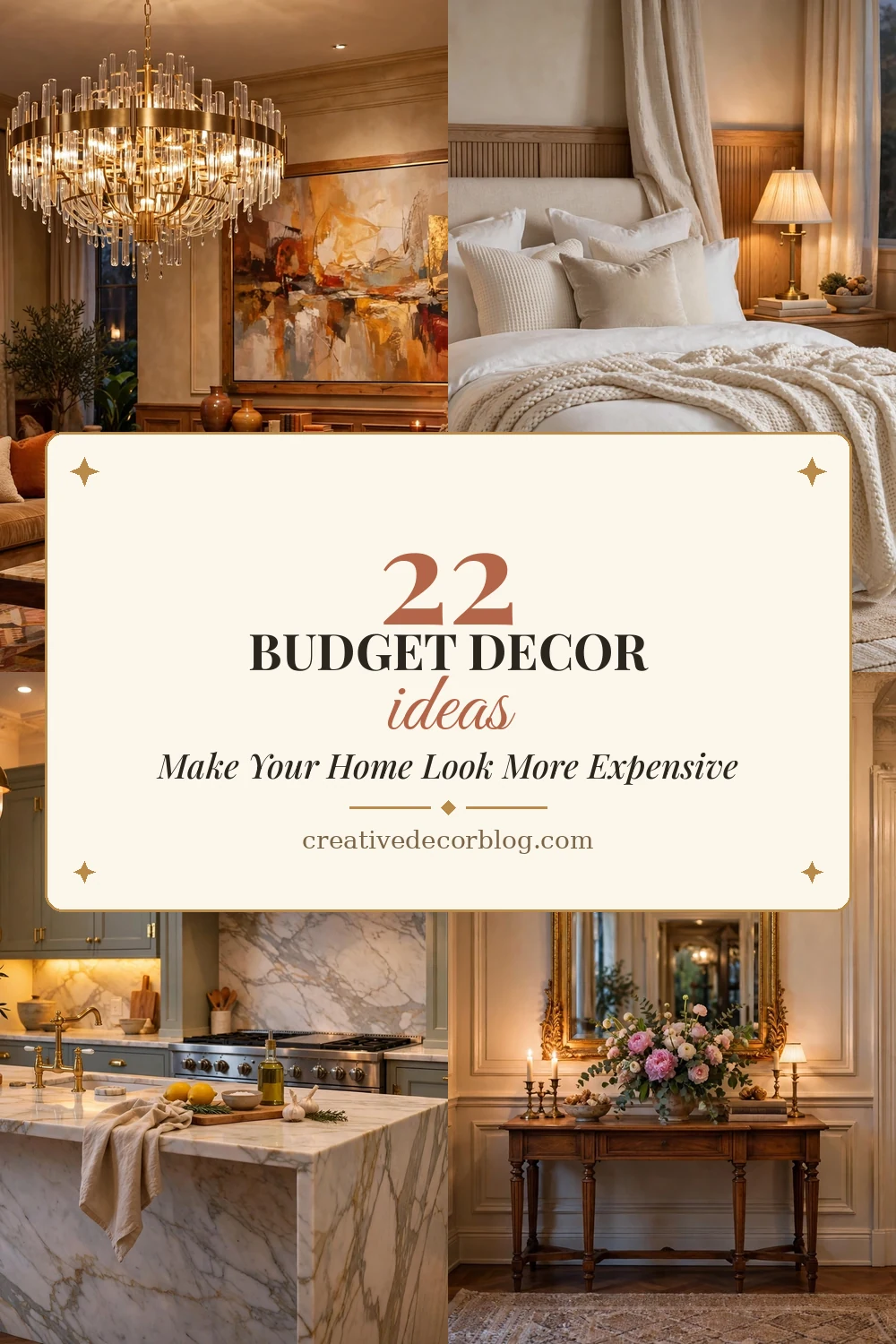 22 budget decor ideas that make your home look more expensive Pinterest pin collage