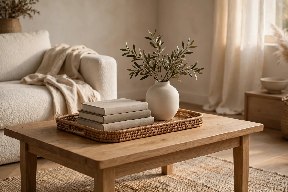 Decluttered elegant surfaces in living room
