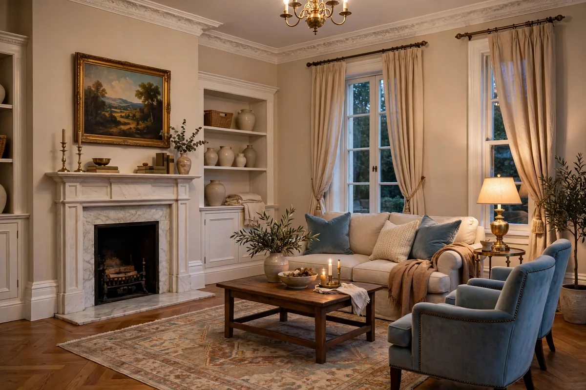 Crown molding in elegant living room