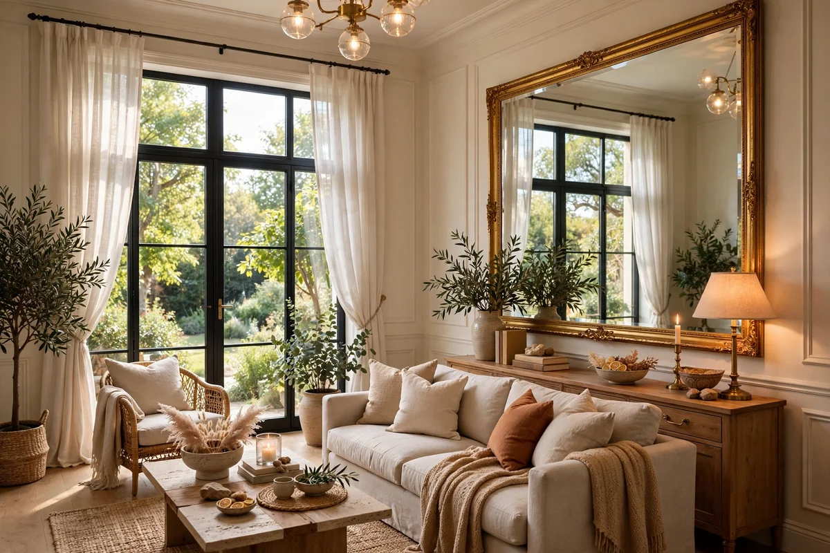 Large mirror in elegant living room