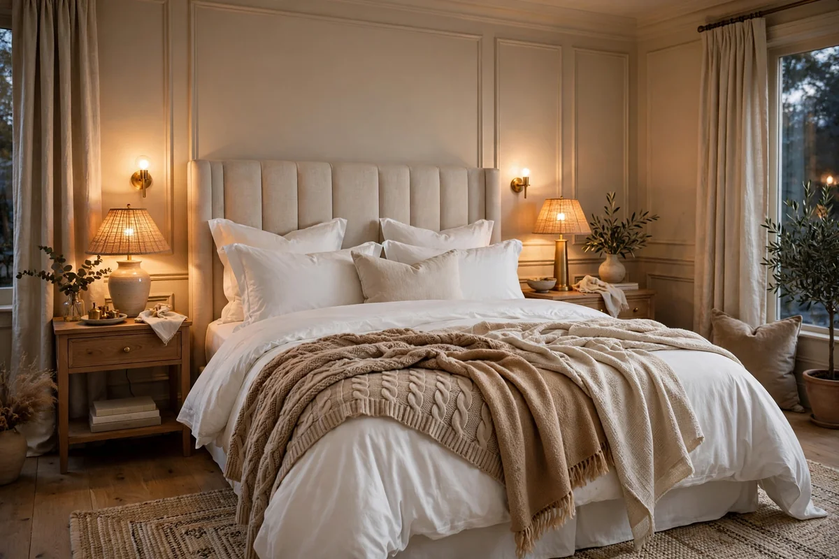 Quality bedding in elegant bedroom