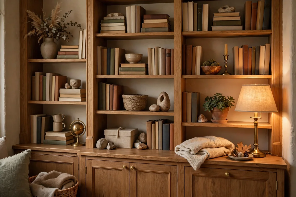 Styled bookshelves in elegant home