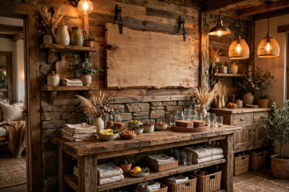 Rustic bar with a large personalized wooden bar sign on the wall