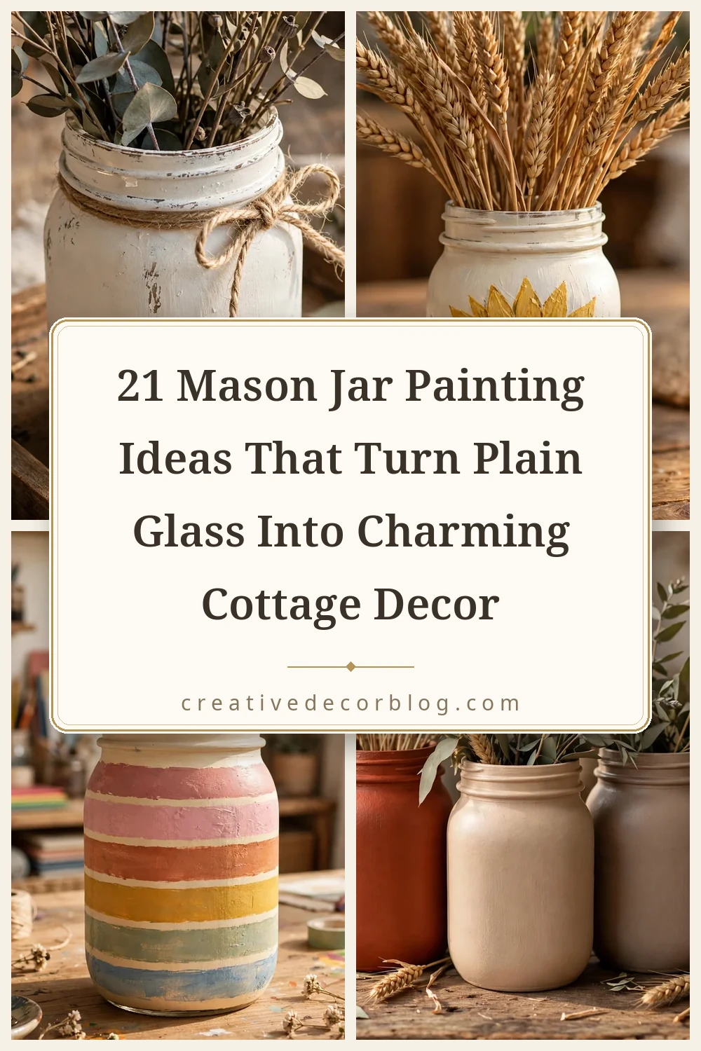 Pinterest pin collage showing 21 mason jar painting ideas