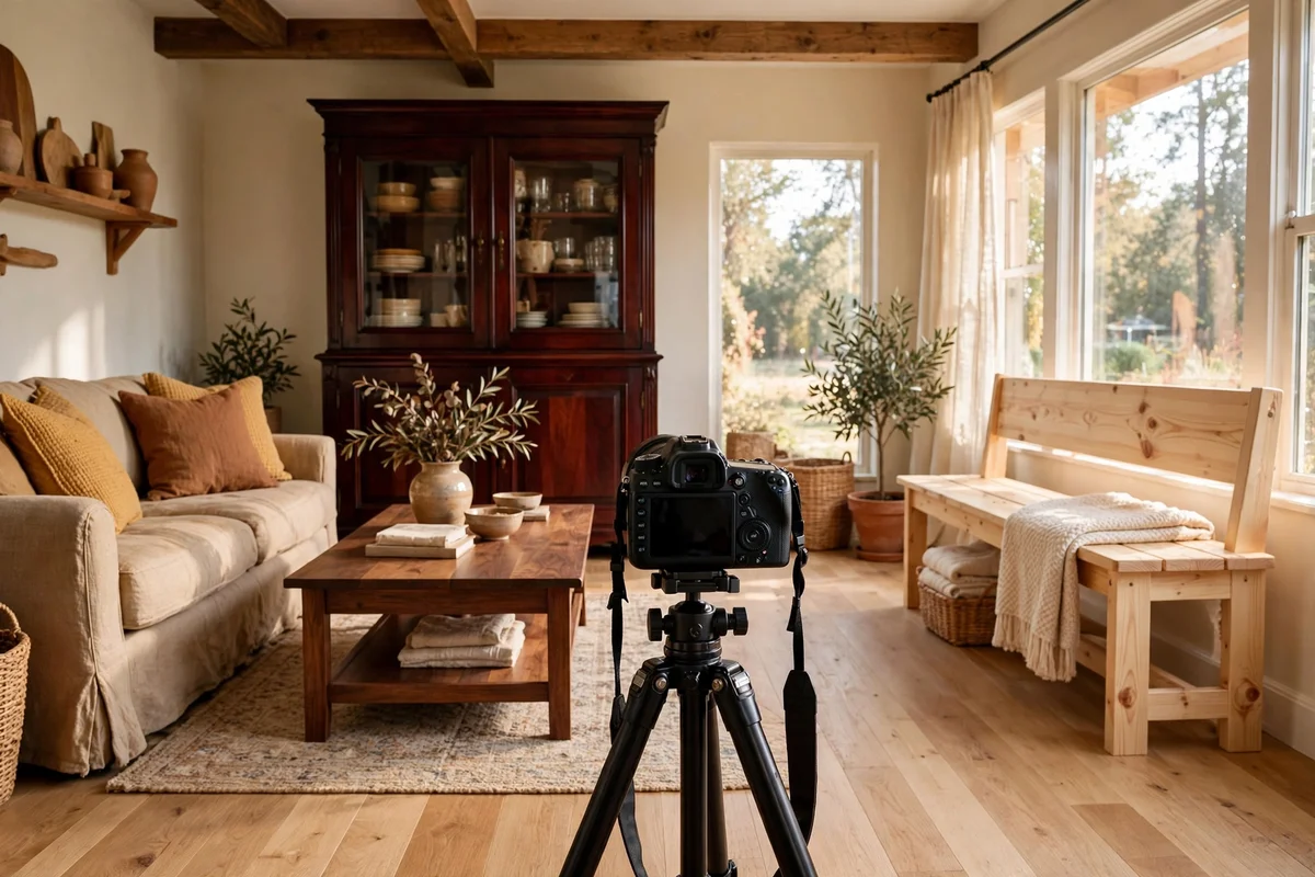 Daylight photograph of a mixed wood room marked for a rescue audit