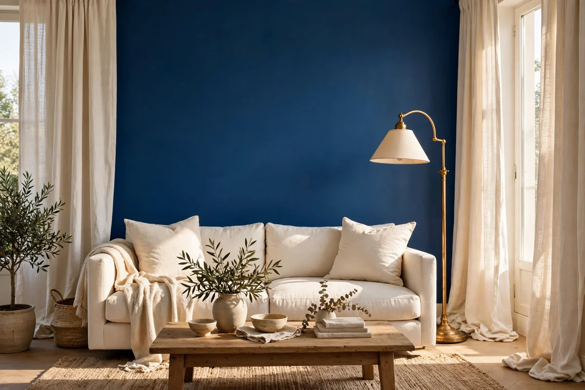 Try Ink Blue Walls Behind the Sofa for Quiet Drama