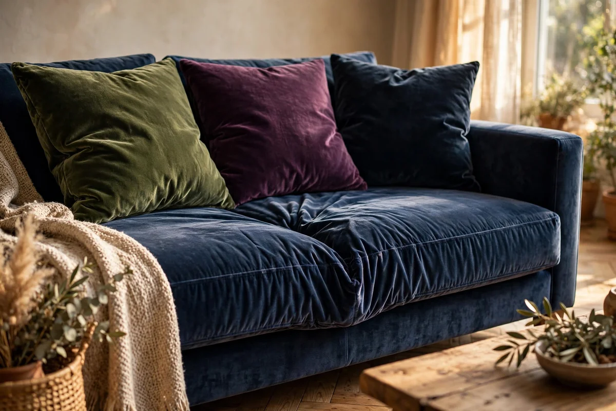 Dress the Sofa in Deep Velvet Cushions