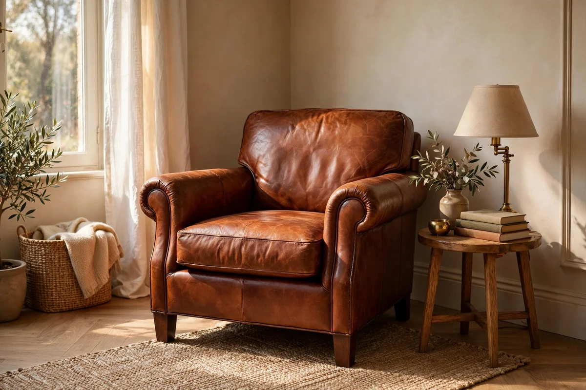 Place a Dark Leather Armchair in the Reading Corner