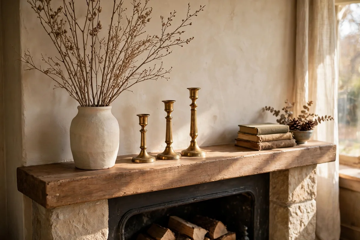 Style the Mantel With Dried Branches and Candle Clusters