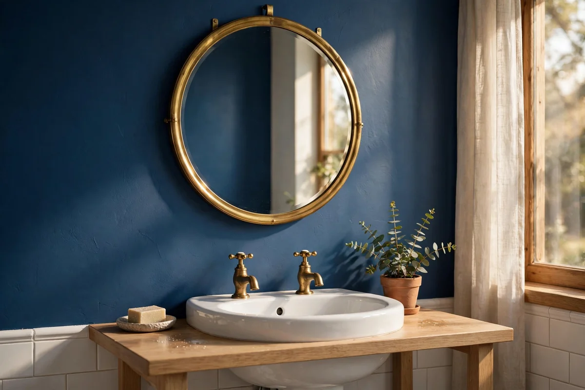 Hang a Round Brass Mirror as the Room's Focal Point
