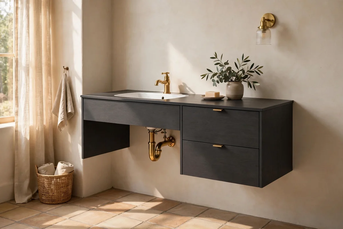 Float a Charcoal Vanity to Keep the Floor Visible