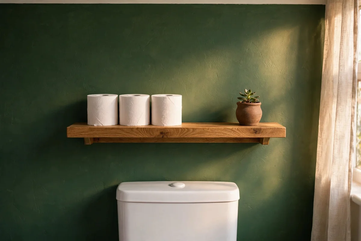 Add One Oak Shelf Above the Toilet for Spares