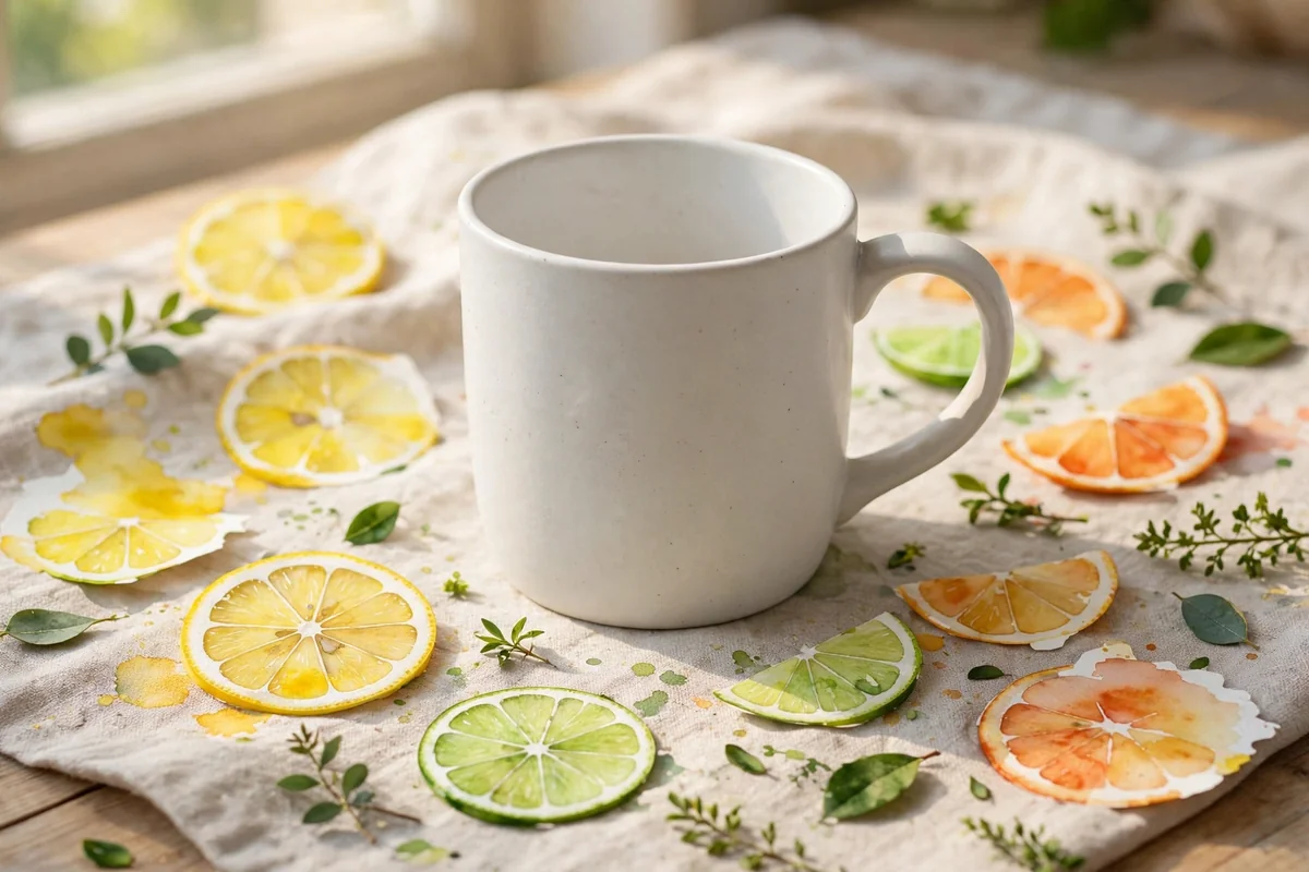 White mug with watercolor citrus slices