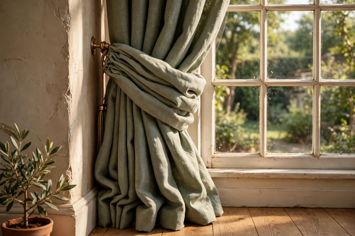 Full curtain panel stacked on the narrow side of an off-centre window
