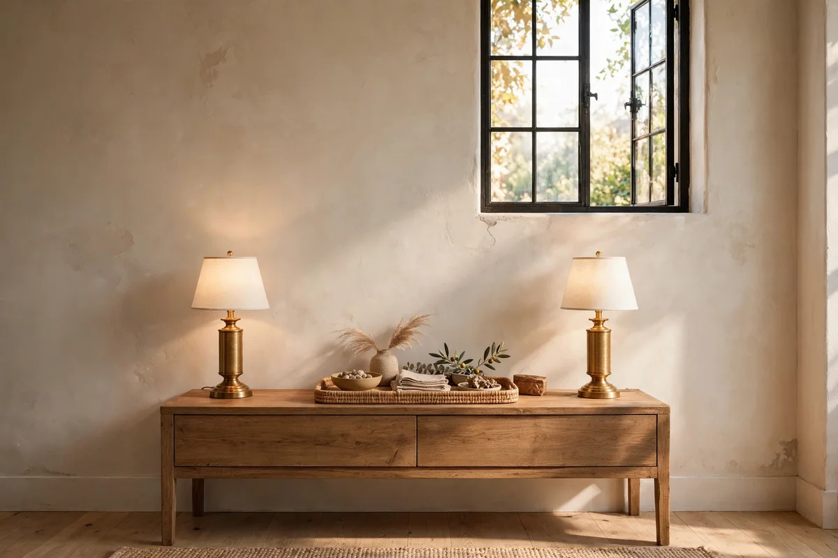 Console table centred on the wall rather than the off-centre window