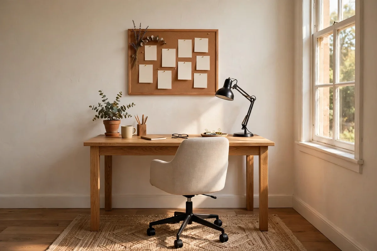 Desk centred on the room axis rather than the off-centre window