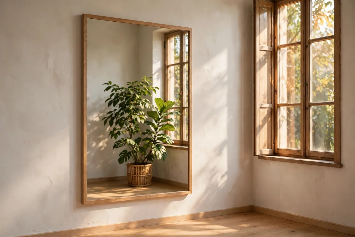 Oversized mirror on the side of the wall with more space